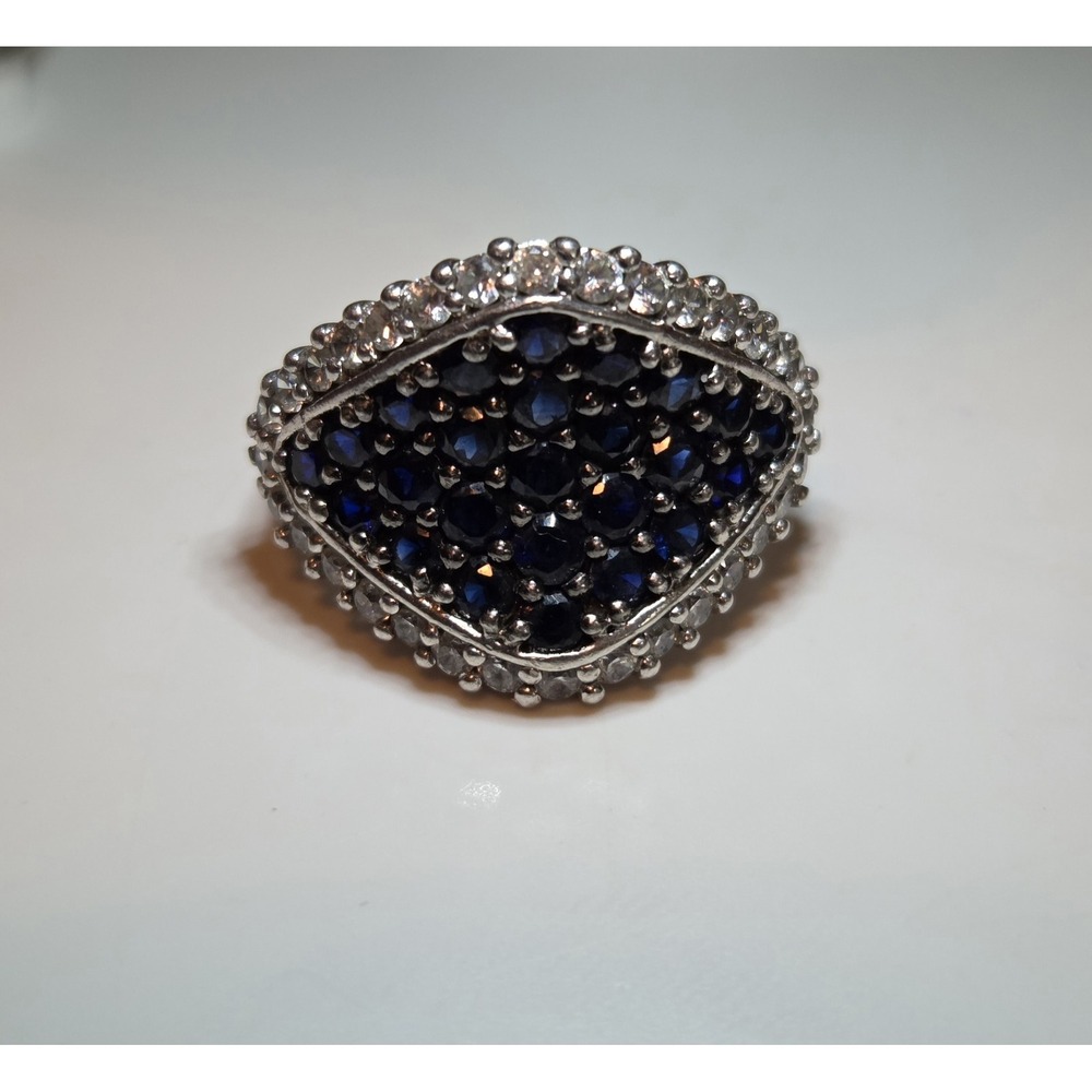 Large Vintage Sterling Silver Marquis-shaped Lab‎ Sapphire & CZ Ring Size 7 - Picture 5 of 7